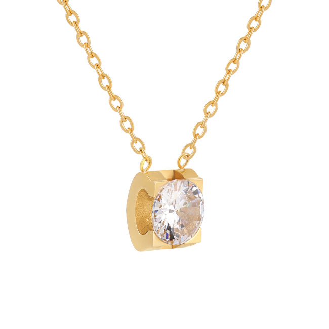 Korean Style Ins Niche Design Simple Fashion Four-Claw Bull Head Single Diamond Titanium Steel Necklace Versatile Elegant Collarbone Chain