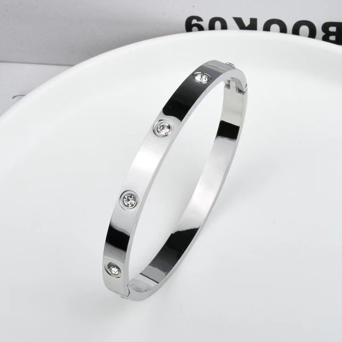 Fashion Commuter Ten Diamond Bracelet Simple Love with Diamond Electroplated PVD Vacuum Electroplated Personalized Titanium Steel Bracelet