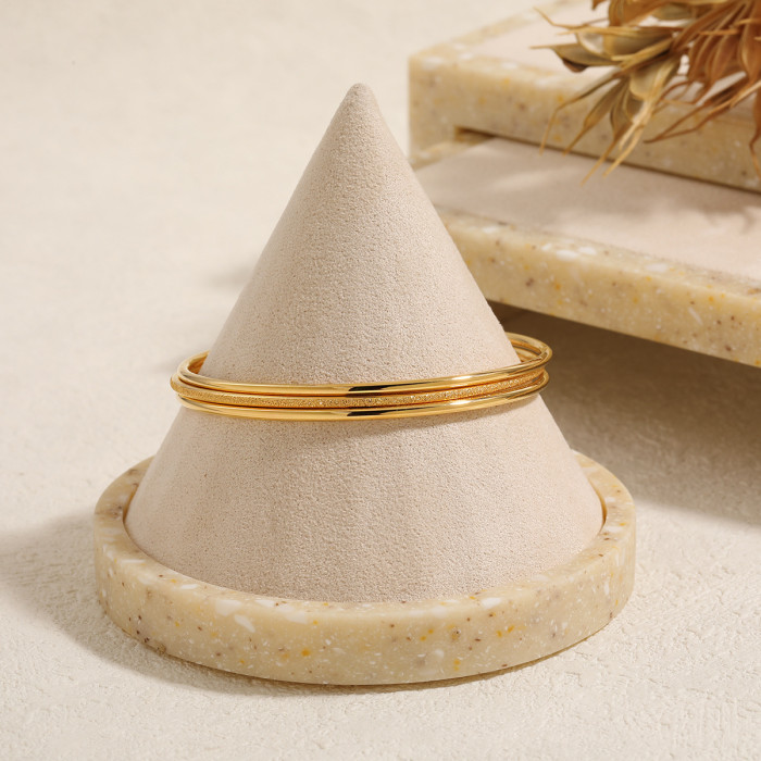 Korean Style Layered Round Line Titanium Steel Bracelet Fashionable Personality Simple High-end Matte Glossy Three-piece Bracelet Set