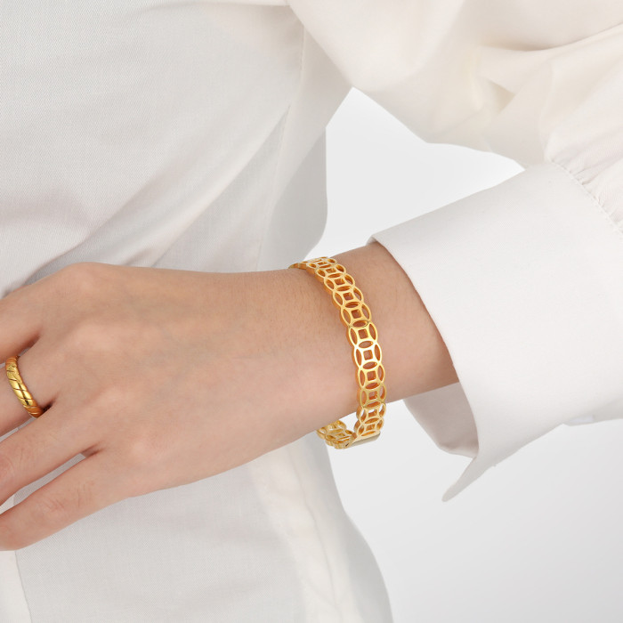 New Chinese Style National Trend Niche Simple Hollow Ancient Copper Coin Bracelet for Women Fashionable Personality H...