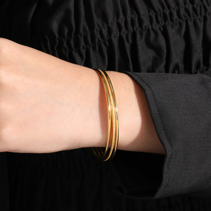 Korean Style Layered Round Line Titanium Steel Bracelet Fashionable Personality Simple High-end Matte Glossy Three-piece Bracelet Set