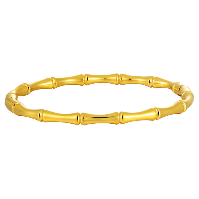 High Color Retention Solid Bamboo Shape Fashion Bracelet for Women Titanium Steel Electroplated 24K Gold PVD Coating
