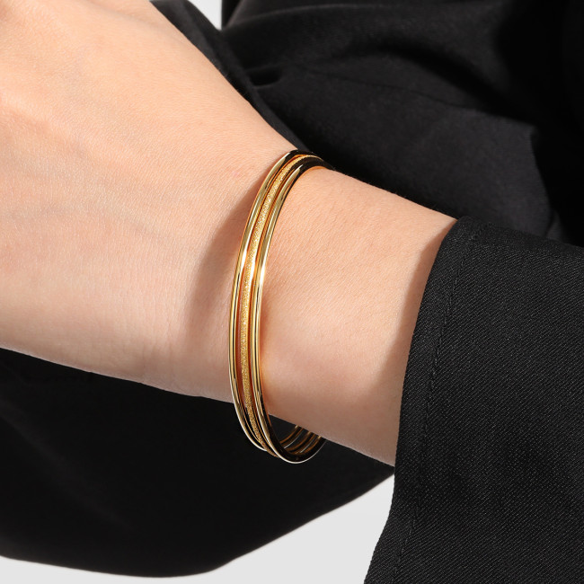 Korean Style Layered Round Line Titanium Steel Bracelet Fashionable Personality Simple High-end Matte Glossy Three-piece Bracelet Set