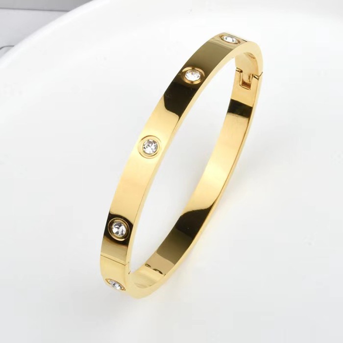 Fashion Commuter Ten Diamond Bracelet Simple Love with Diamond Electroplated PVD Vacuum Electroplated Personalized Titanium Steel Bracelet