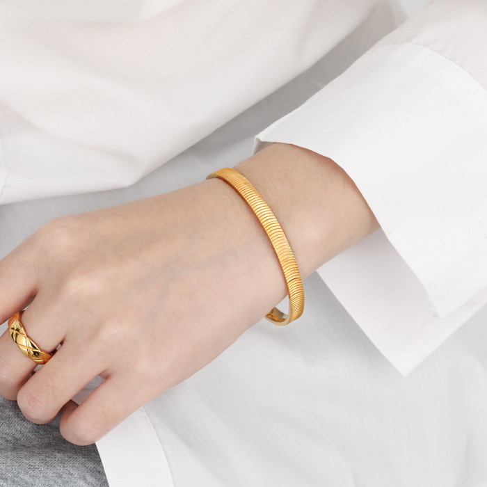 Korean Style INS New Niche Simple Wave Fish Scale Bracelet Fashionable Personality Versatile Gold-Plated Titanium Steel Jewelry