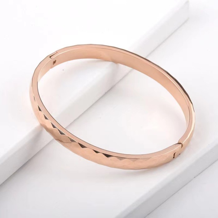 Laser Cut Diamond Shape Sparkling Open Design Embossed Bracelet for Women Gold Color Personality Versatile Titanium S...
