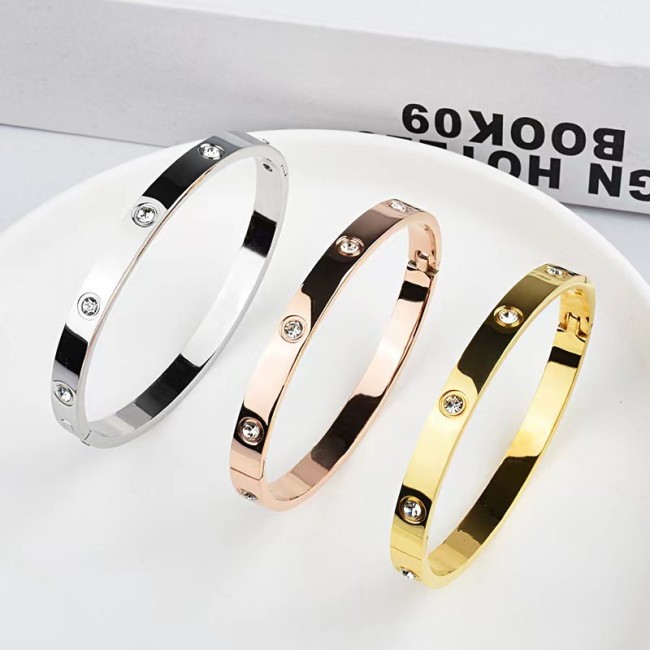 Fashion Commuter Ten Diamond Bracelet Simple Love with Diamond Electroplated PVD Vacuum Electroplated Personalized Titanium Steel Bracelet