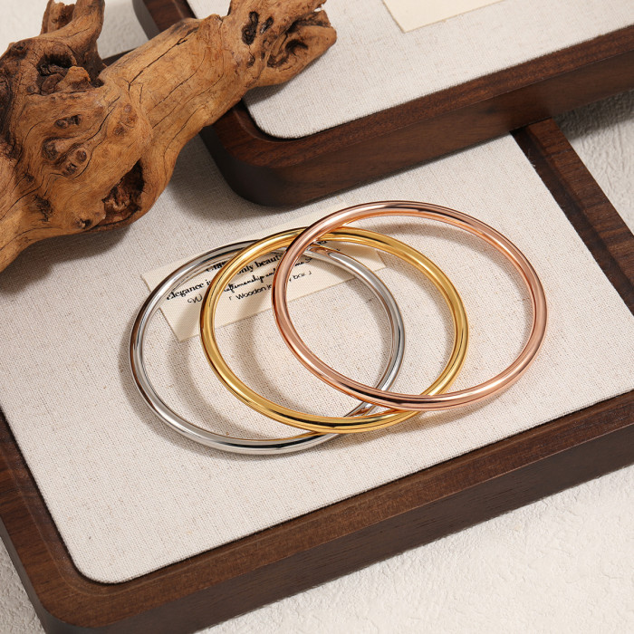 Traditional Craft Niche Simple 4mm Solid Smooth Plain Bangle for Women Fashionable Personality Elegant High-end Bracelet