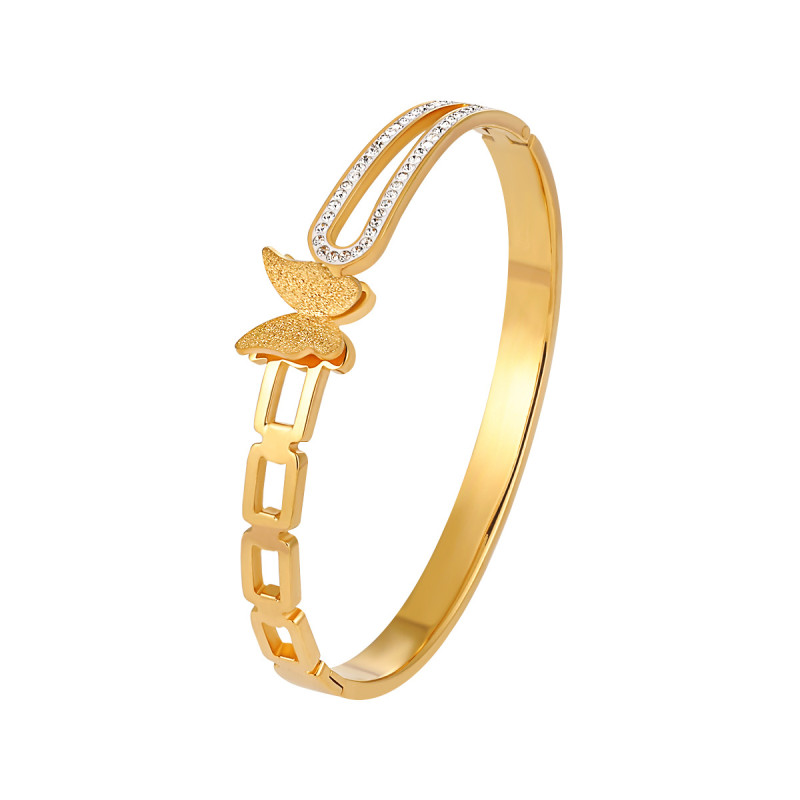 Korean Style Light Luxury Niche Ins Exquisite Geometric Chain Butterfly Inlaid Diamond Fashion Personality Versatile Titanium Steel Bracelet for Women