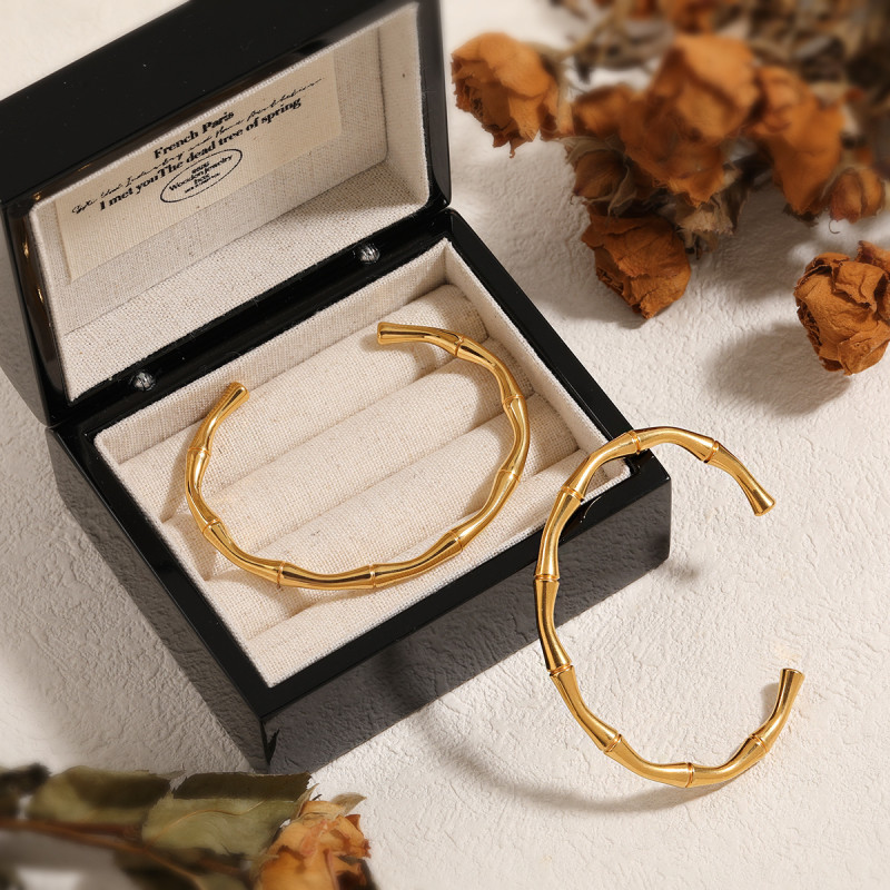 New Chinese Style National Trend Simple Niche Bamboo Knot Open Bracelet for Women Fashionable Personality Versatile High-end Titanium Steel Bracelet