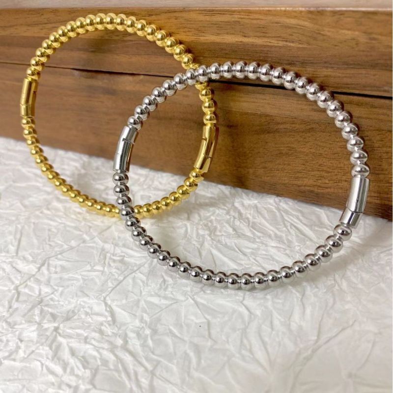 New Summer European and American Retro Style Versatile Personality Simple Electroplated 24K Gold Buckle Bead Open Bracelet Wholesale