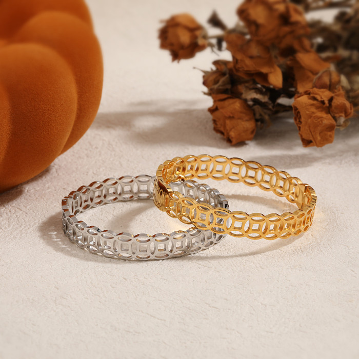 New Chinese Style National Trend Niche Simple Hollow Ancient Copper Coin Bracelet for Women Fashionable Personality H...