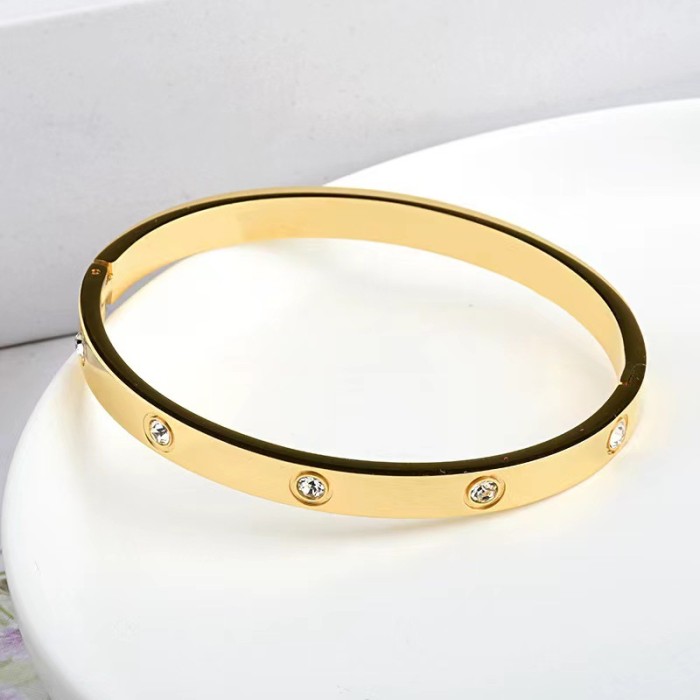 Fashion Commuter Ten Diamond Bracelet Simple Love with Diamond Electroplated PVD Vacuum Electroplated Personalized Titanium Steel Bracelet