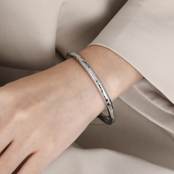 Chinese Style Simple Wanfu Ancient Method Inheritance Bracelet for Women, Personalized Versatile Titanium Steel Plated with 24K Real Gold Bangle