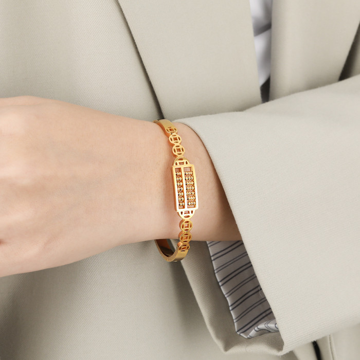 New Chinese Style Ethnic Style New Niche Design Lucky Abacus Titanium Steel Bracelet for Women Fashionable Personality Versatile Bracelet