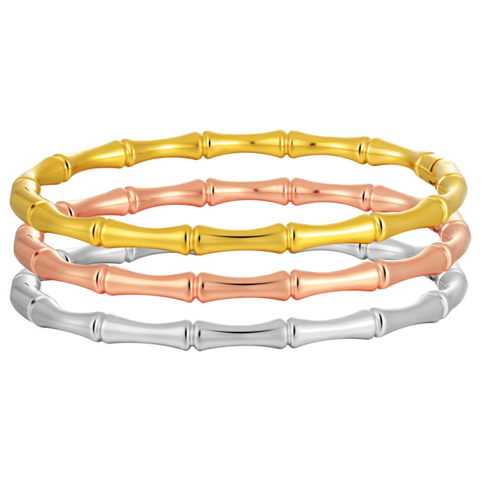 High Color Retention Solid Bamboo Shape Fashion Bracelet for Women Titanium Steel Electroplated 24K Gold PVD Coating