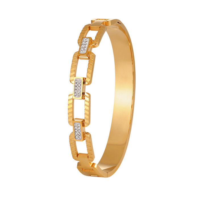 Exaggerated Chain Design Striped Hollow Inlaid Bracelet Fashionable Personality Simple Light Luxury Titanium Steel Br...