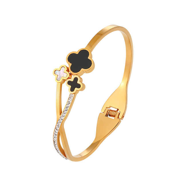 Korean Style Ins New Exquisite Niche Four-leaf Clover Mud Stone Titanium Steel Bracelet Women's Fashion Personality...