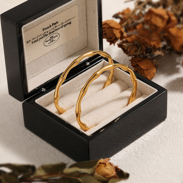 New Chinese Style National Trend Simple Niche Bamboo Knot Open Bracelet for Women Fashionable Personality Versatile High-end Titanium Steel Bracelet