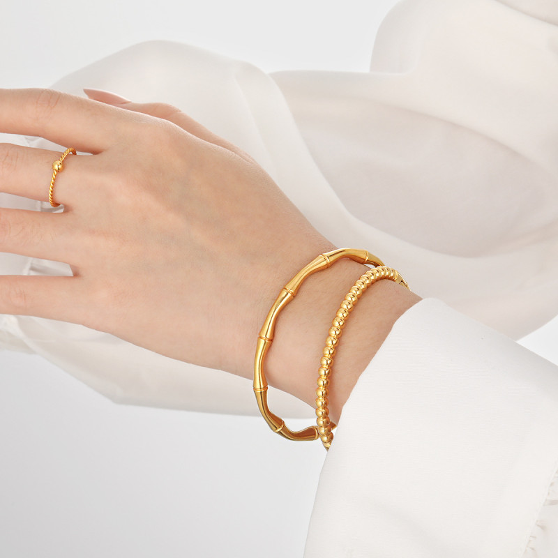 New Chinese Style National Trend Simple Niche Bamboo Knot Open Bracelet for Women Fashionable Personality Versatile High-end Titanium Steel Bracelet