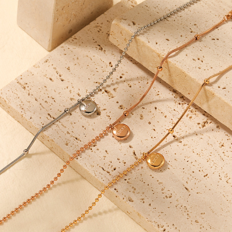 Korean Style New Niche Lucky Bead LUCKY Anklet for Women Fashionable Personality Gold-Plated Titanium Steel Foot Jewelry