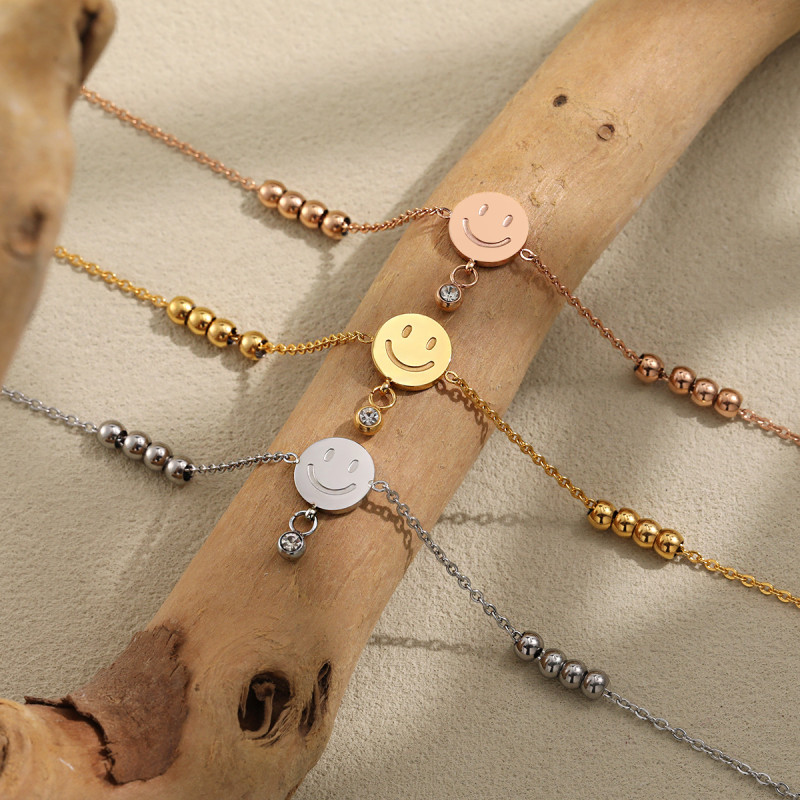 Korean Style Ins Small Beaded Smiley Face Light Bead Anklet for Women Summer Beach Fashion Essential Accessory Foot Jewelry