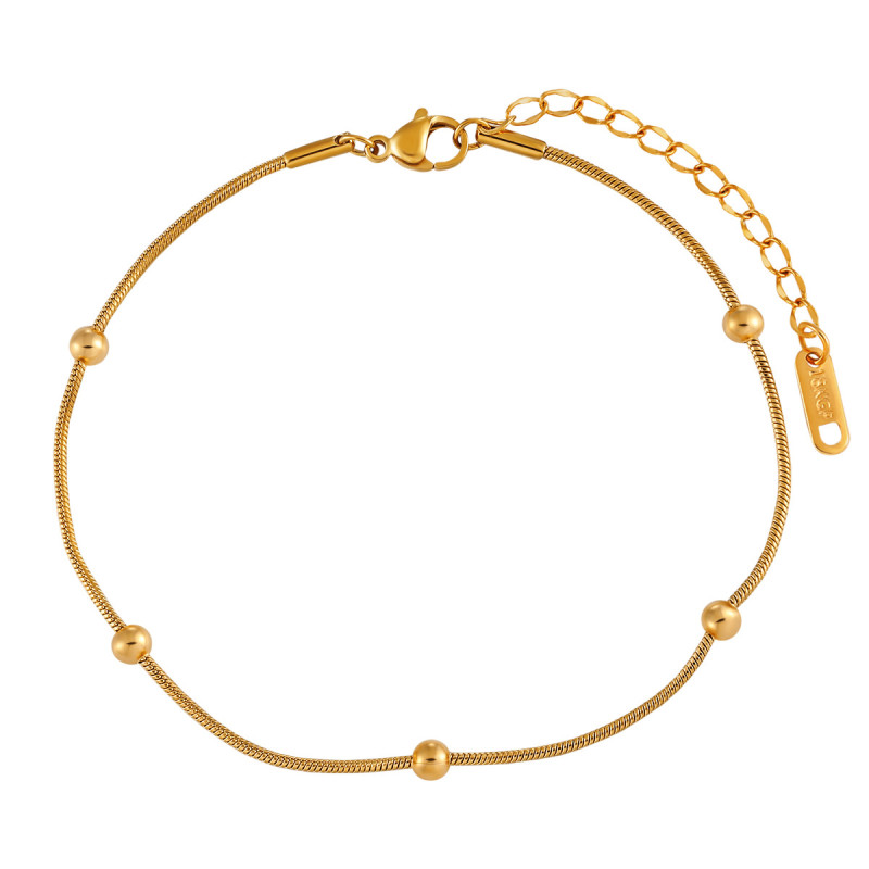 Korean Style Ins Personality Simple Titanium Steel Anklet for Women Electroplated PVD Gold High-end Snake Bone Bead Foot Jewelry