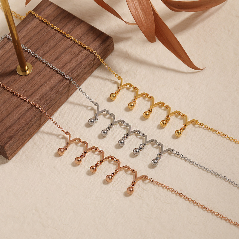 Korean Style INS New Simple Personality Beaded Small V-shaped Anklet for Women Fashion Versatile Gold-plated Titanium Steel Foot Jewelry