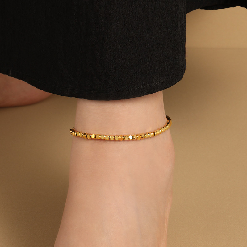 Titanium Steel Broken Silver Several Liang Diamond-Shaped Bead Anklet Fashionable Personality Light Luxury High-End Niche Design Ins Style Ankle Chain