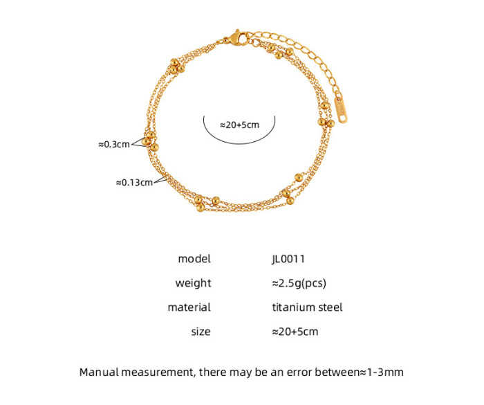Minimalist Chain Bead Three-Layer Flat Cross Bead Anklet for Women Korean Style Ins Niche Fashion Personality Titaniu...