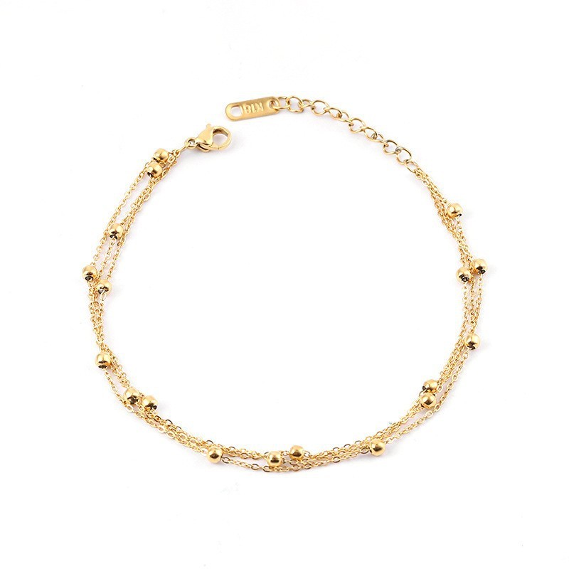 Korean Style 3MM Beads Personality Sexy Three-Layer Bead Bracelet for Women Titanium Steel Jewelry New Simple Layered Wrist Accessory