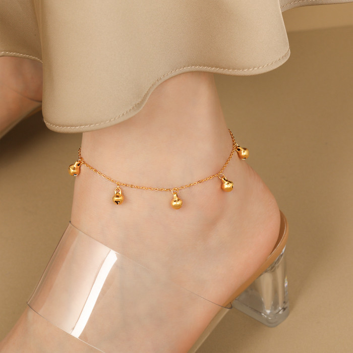 National Trend New Chinese Style Ethnic Niche Simple Handmade Bell Anklet for Women Fashionable Personality Gold Plat...
