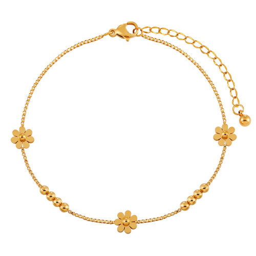 Korean Style Ins Style Fresh Sweet Exquisite Small Petal Anklet Female fashion casual Inter Bead Personalized Titanium Steel Foot Jewelry