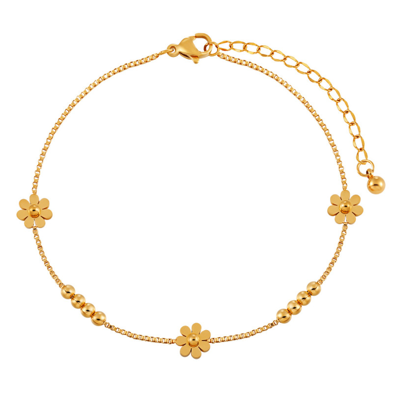 Korean Style Ins Style Fresh Sweet Exquisite Small Petal Anklet Female fashion casual Inter Bead Personalized Titanium Steel Foot Jewelry