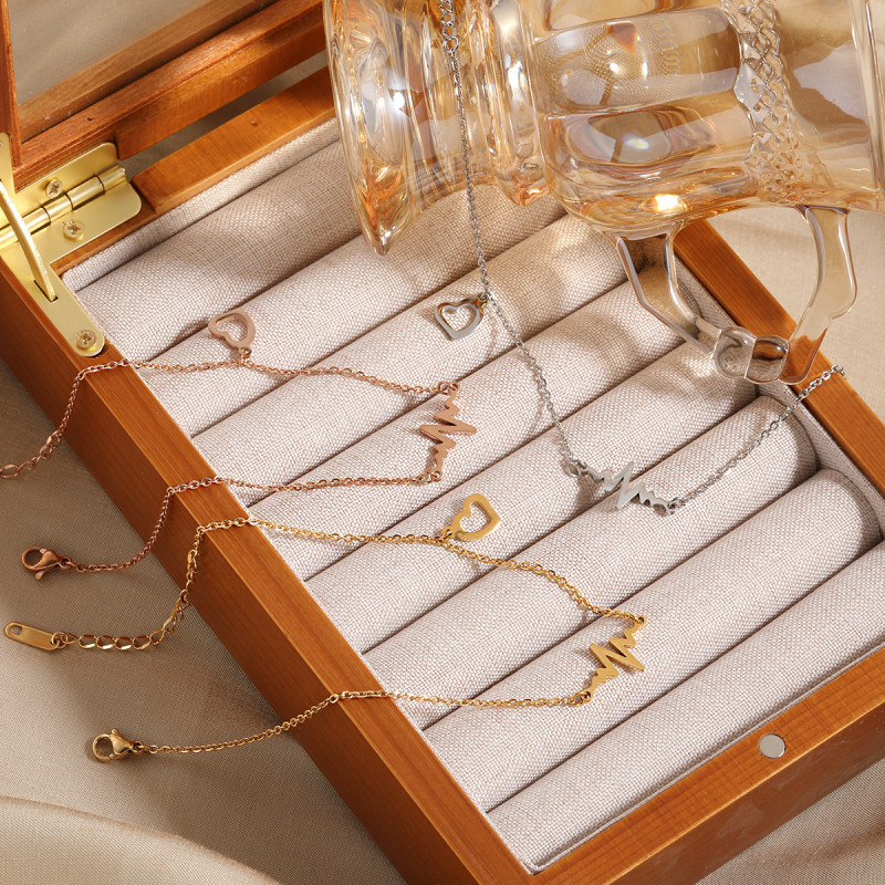 Korean Style Ins Niche Minimalist Electrocardiogram Personality Anklet for Women Fashion Versatile Gold-Plated Heart Titanium Steel Foot Jewelry