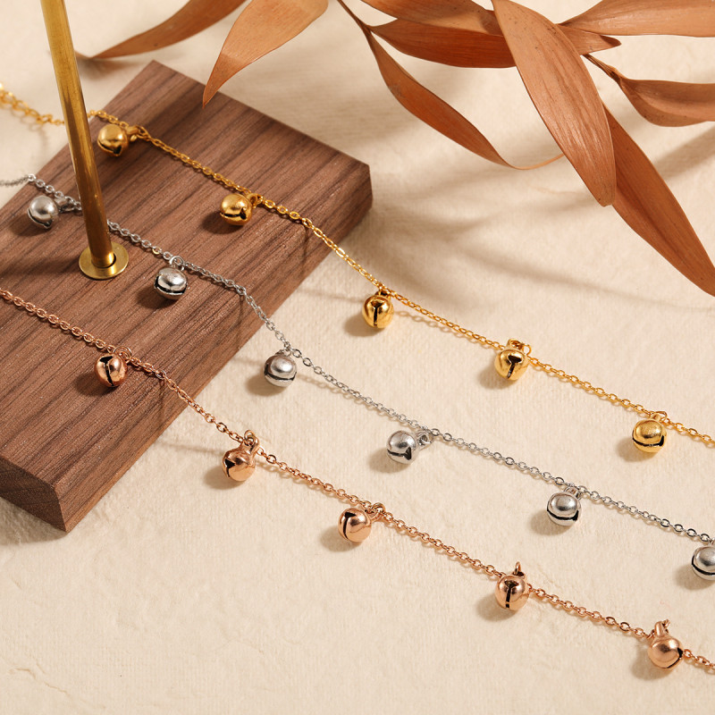 National Trend New Chinese Style Ethnic Niche Simple Handmade Bell Anklet for Women Fashionable Personality Gold-Plated Titanium Steel Foot Jewelry