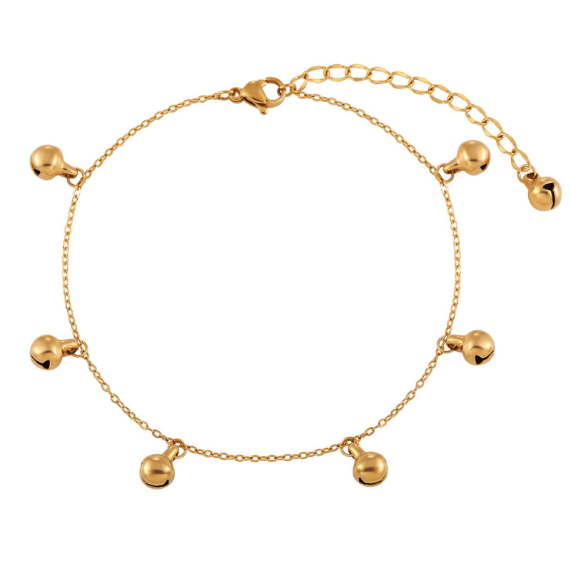 National Trend New Chinese Style Ethnic Niche Simple Handmade Bell Anklet for Women Fashionable Personality Gold-Plated Titanium Steel Foot Jewelry