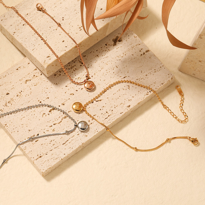 Korean Style New Niche Lucky Bead LUCKY Anklet for Women Fashionable Personality Gold Plated Titanium Steel Foot Jewelry