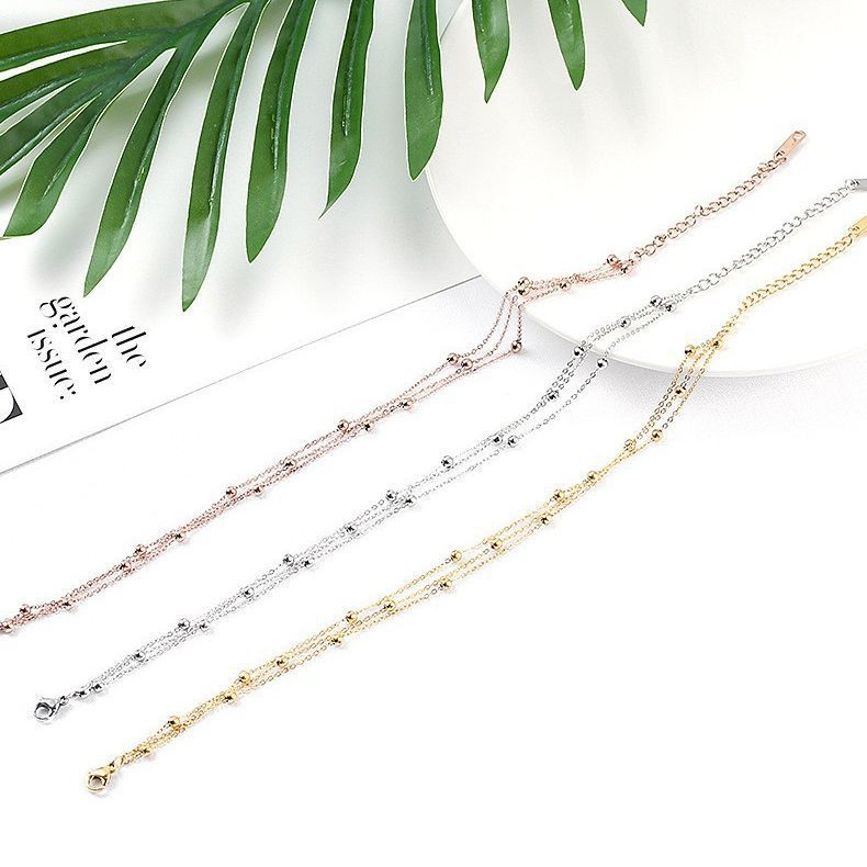Korean Style 3MM Beads Personality Sexy Three-Layer Bead Bracelet for Women Titanium Steel Jewelry New Simple Layered Wrist Accessory