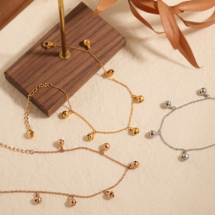 National Trend New Chinese Style Ethnic Niche Simple Handmade Bell Anklet for Women Fashionable Personality Gold Plat...