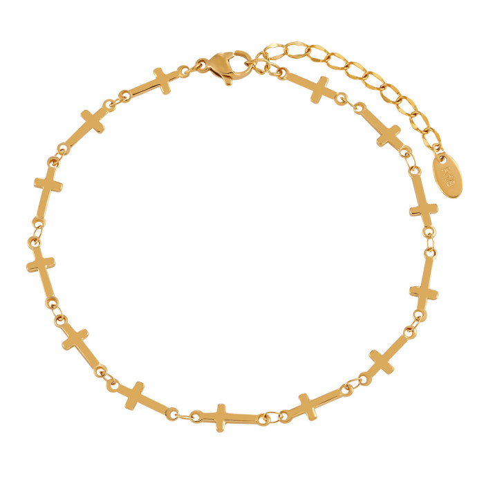New Fashion Geometric Cross Stainless Steel Anklet for Women Korean Ins Style Niche Versatile High-end Foot Jewelry