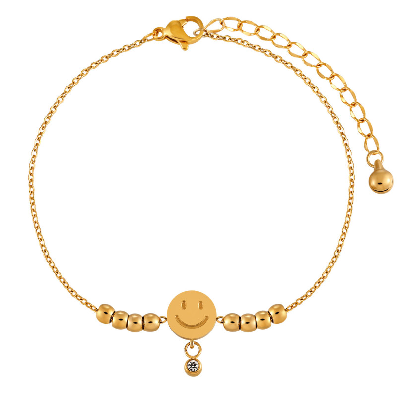 Korean Style Ins Small Beaded Smiley Face Light Bead Anklet for Women Summer Beach Fashion Essential Accessory Foot Jewelry
