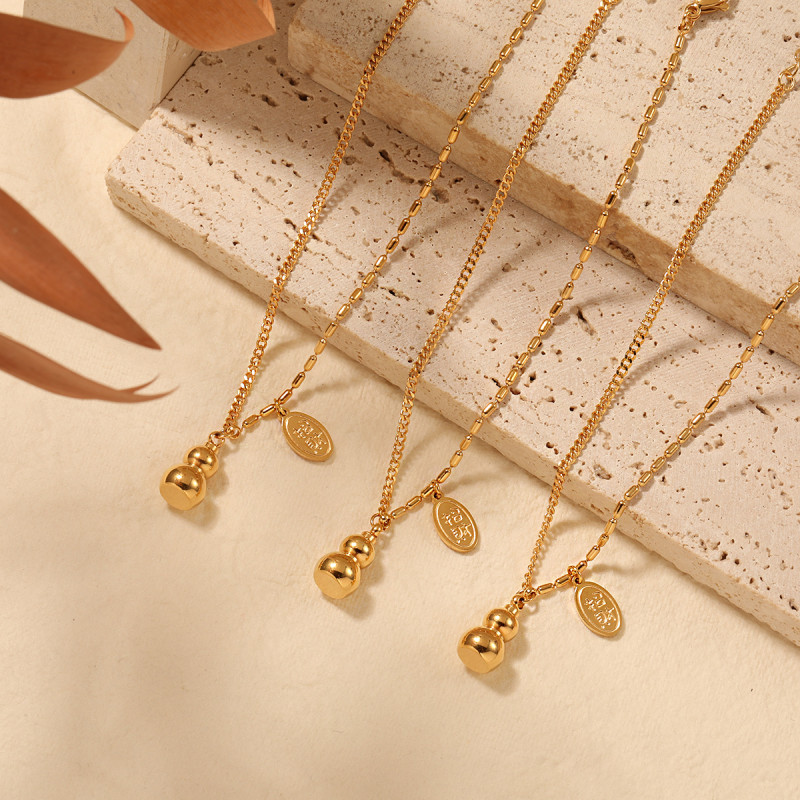 National Trend New Chinese Style Ethnic Style Rice Bead AB Chain Lucky Gourd Anklet for Women Fashionable Personality Gold-Plated Titanium Steel Foot Jewelry