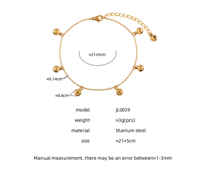 National Trend New Chinese Style Ethnic Niche Simple Handmade Bell Anklet for Women Fashionable Personality Gold Plat...