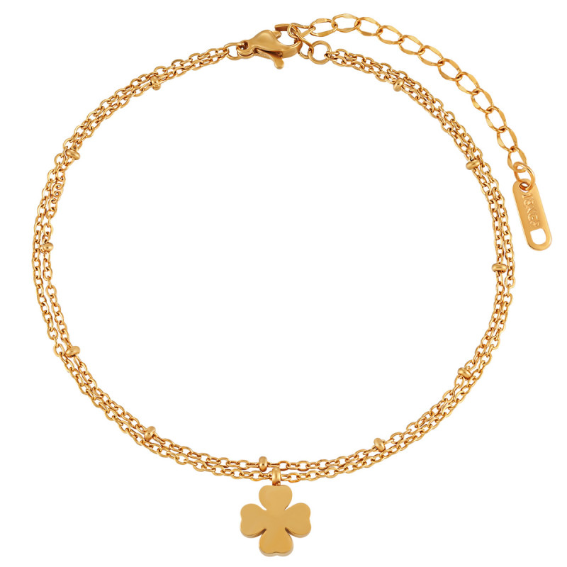 Fashion Double Layer Four Heart Combination Four Leaf Clover Anklet for Women Niche Korean Style Ins Style Simple Titanium Steel Foot Jewelry