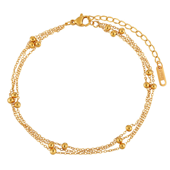 Minimalist Chain Bead Three-Layer Flat Cross Bead Anklet for Women Korean Style Ins Niche Fashion Personality Titaniu...