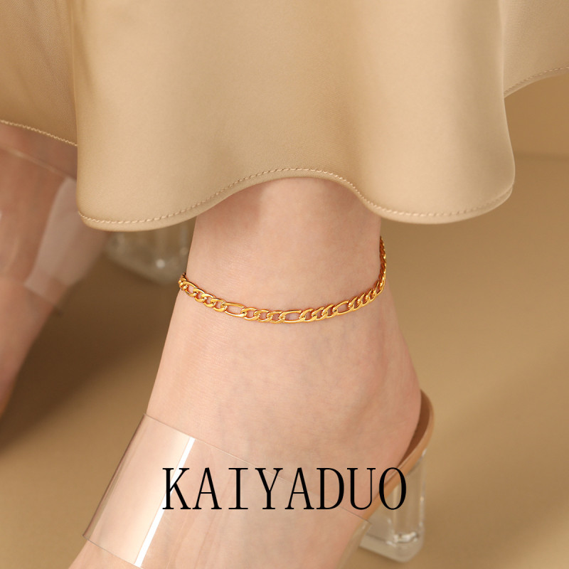 European and American Cross-Border New Niche Personality Fashion Simple NK Chain Anklet for Women Gold-Plated Titanium Steel High-End Foot Jewelry