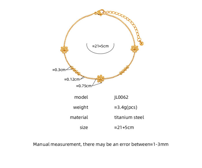 Korean Style Ins Style Fresh Sweet Exquisite Small Petal Anklet Female Fashion Casual Inter Bead Personalized Titaniu...