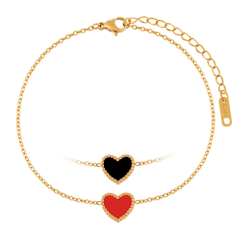 New Year Red Shell Heart Anklet for Women Korean Style Ins Fashion Light Luxury Fashion Titanium Steel PVD Gold Plated Personalized Foot Jewelry