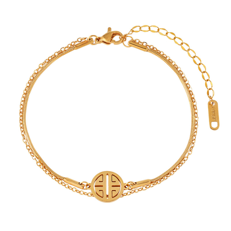 New Simple Double Layer Snake Bone Chain Round Fortune Pendant Anklet for Women Titanium Steel Electroplated PVD Jewelry Wholesale